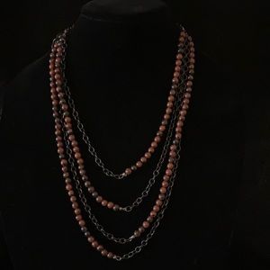 Mexican Obsidian and chain 4-strand necklace